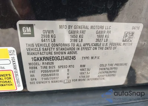 2016 GMC Acadia Sle-1 z USA, uszkodzony, nr VIN 1GKKRNED3GJ348245